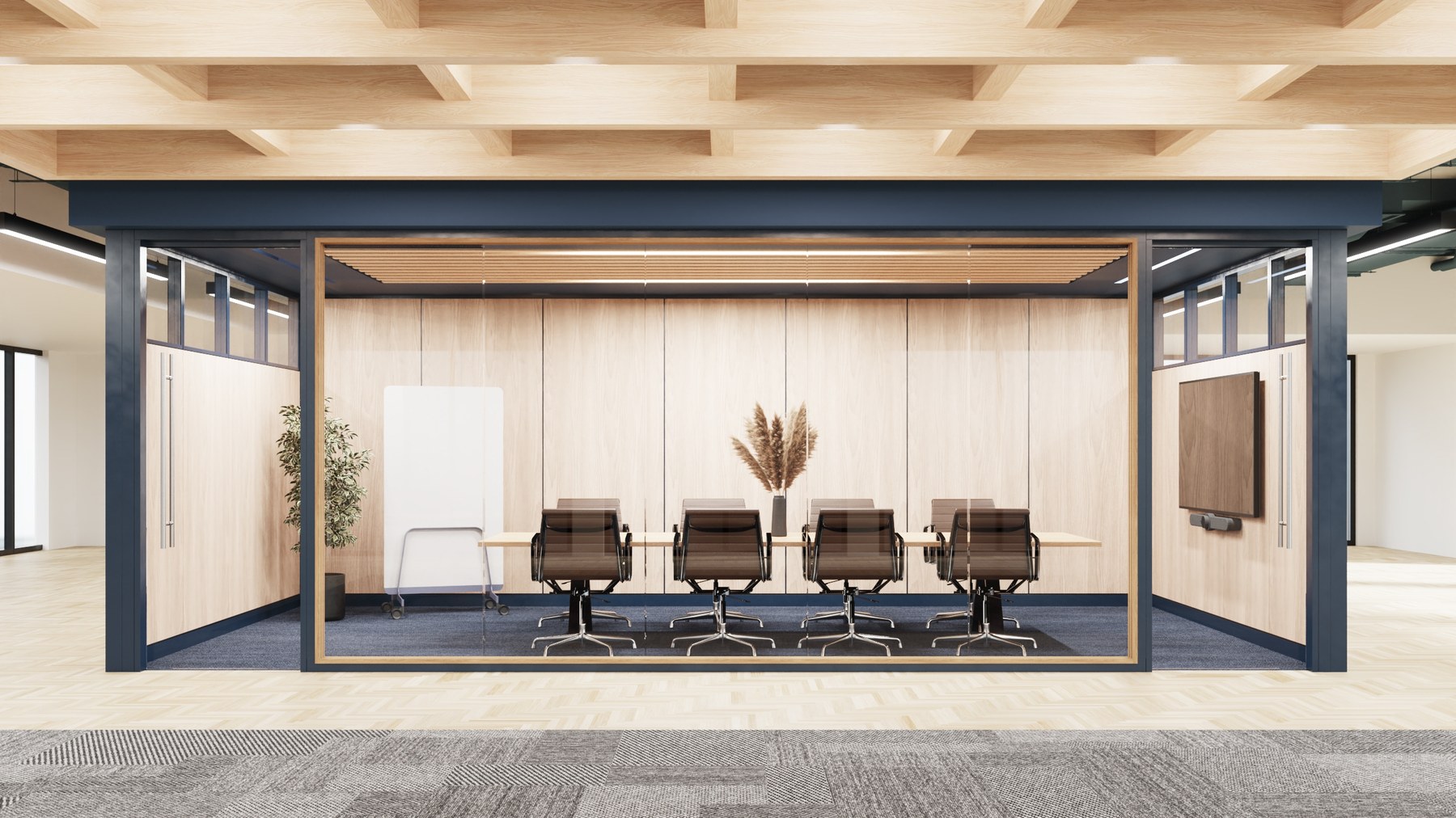 Fellowes Titan glass conference room with dark frame