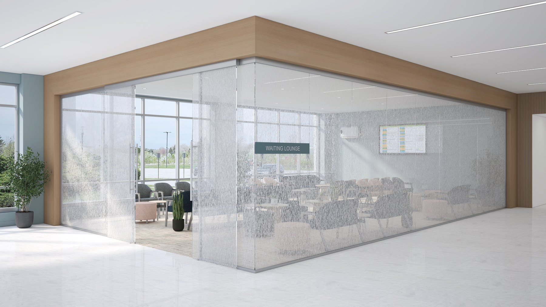 Fellowes Titan glass partition in a healthcare waiting room