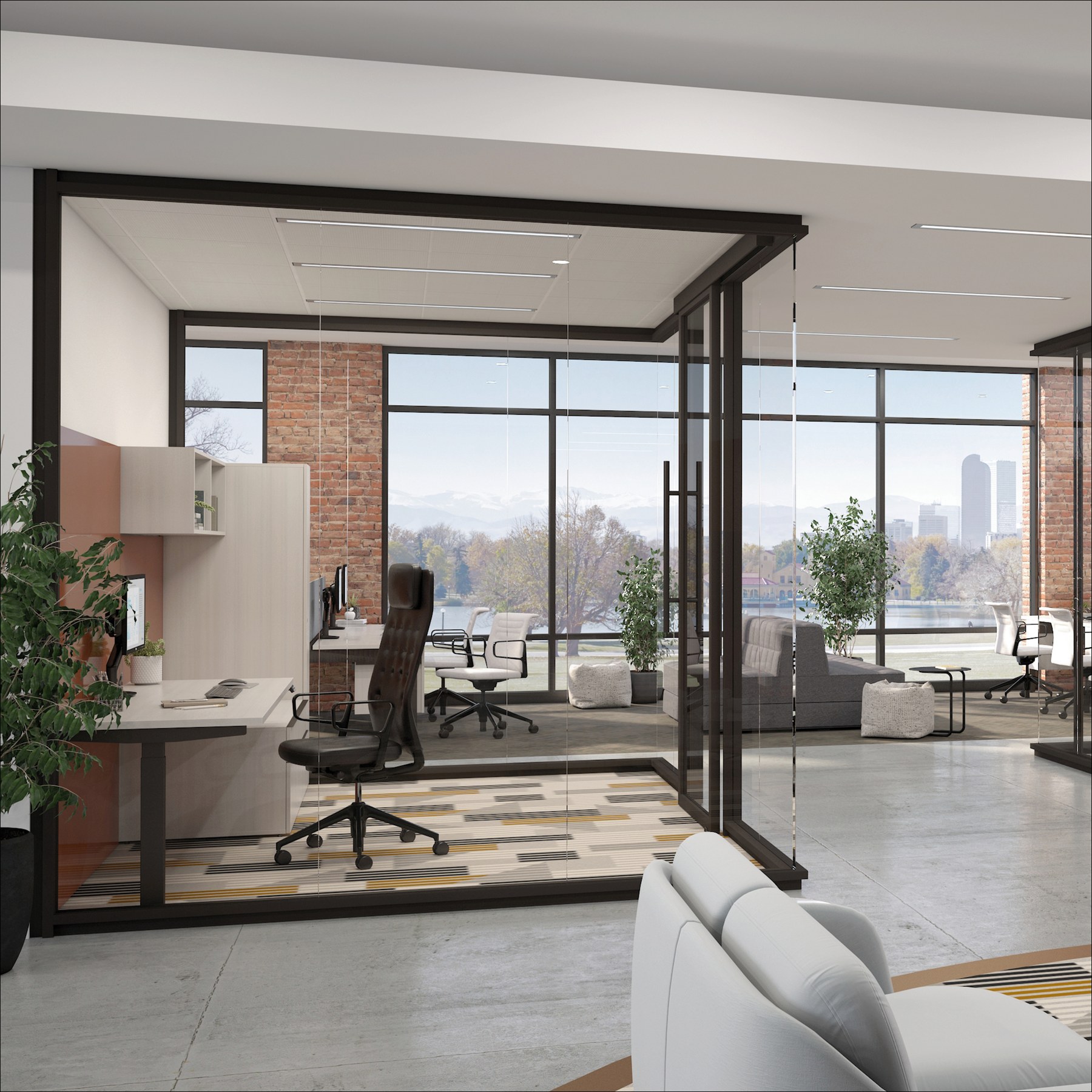 Fellowes Titan glass walled smaller private offices in an open plan layout